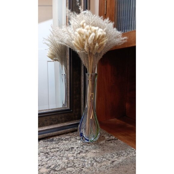 Vintage "Snowflakes" Glass Vase Blue, Green, Clear Art - Picture 3 of 15